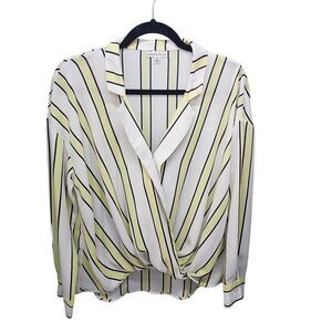 Ophelia Roe Womens Sz M White Yellow Striped Long Sleeve Blouse